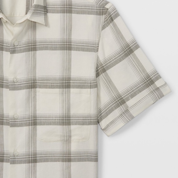 Plaid Linen Blend Roll Sleeve Shirt - New With Tags - NEVER WORN - White - Picture 4 of 5